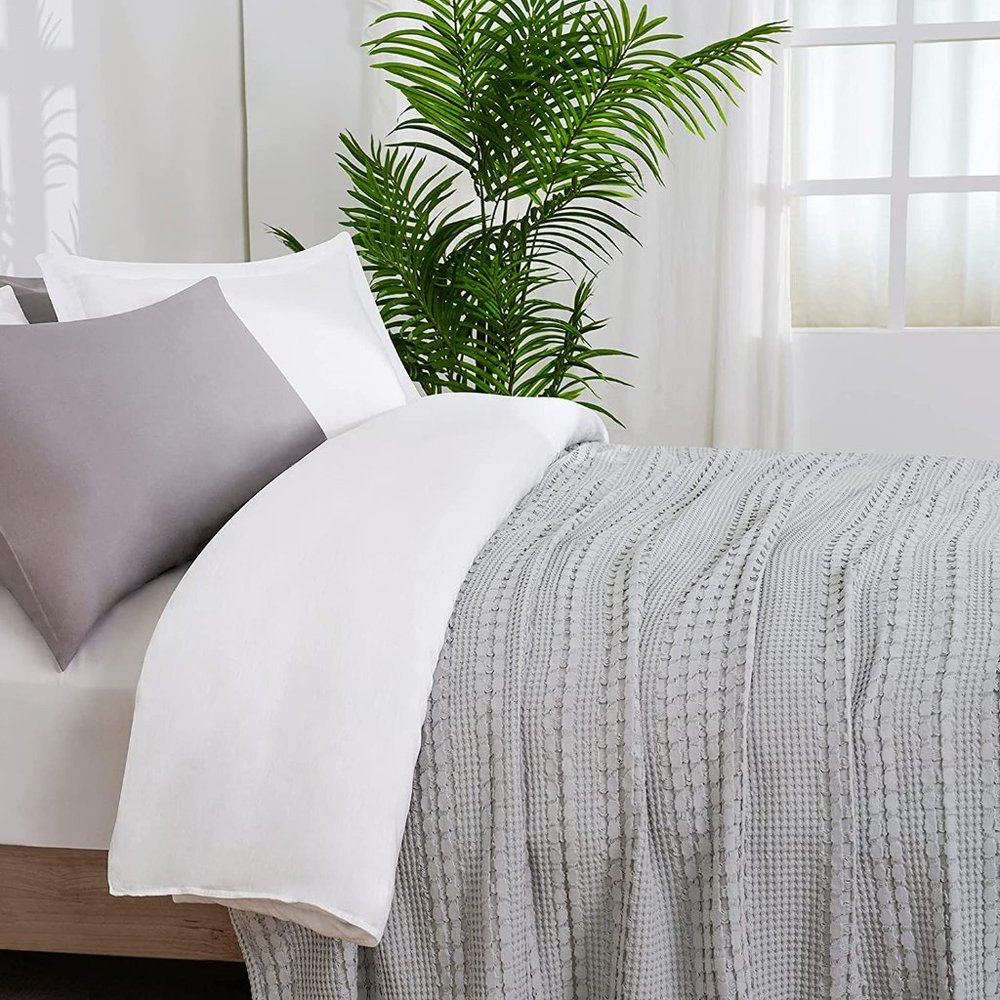 Luxury Cotton Waffle Weave Blanket Queen Gray - Picture 4 of 8